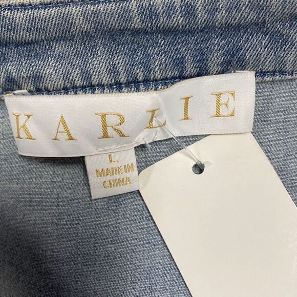 Karlie Denim Ruffle Dress Size Large NWT - Picture 7 of 9